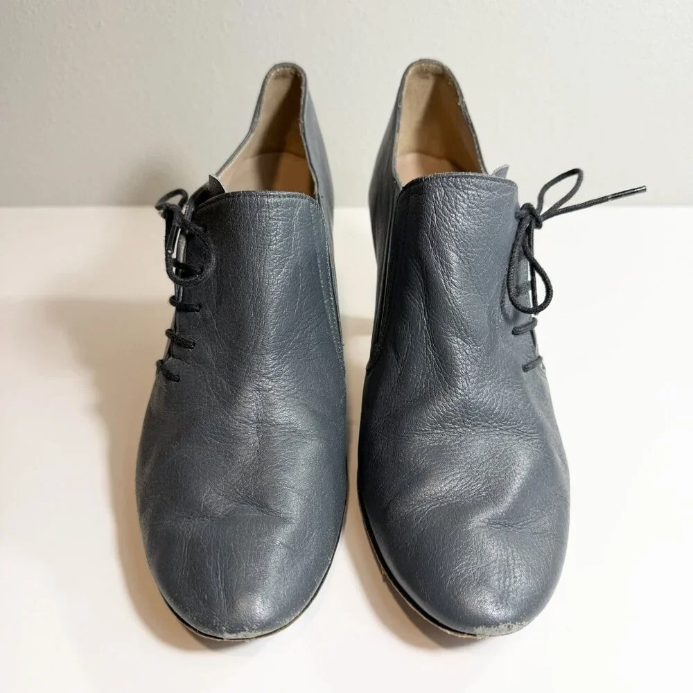Repetto Leather Ankle Bootie Size 40 French Gray Blue Lace Up Dance Heels Shoes